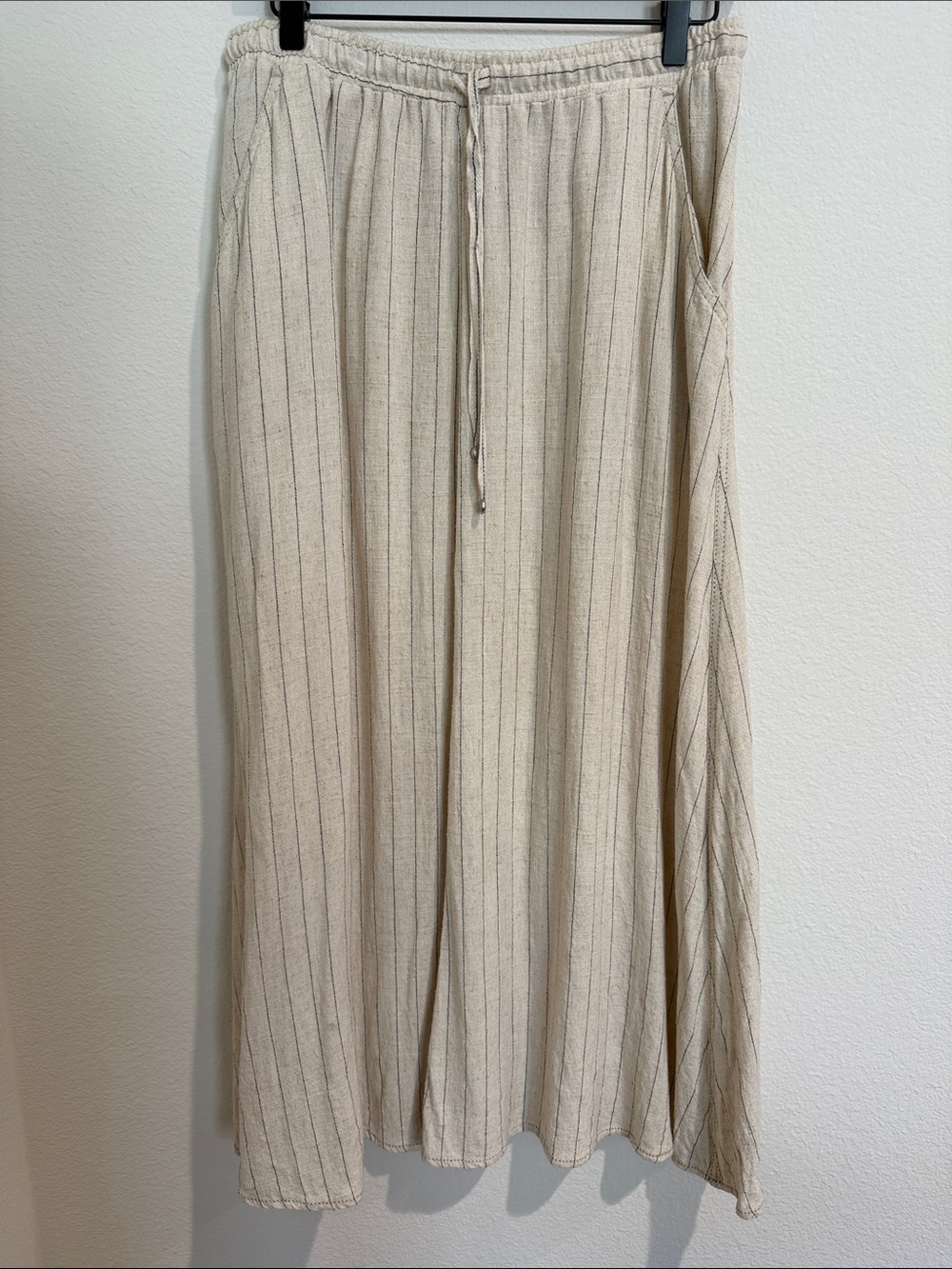 Max Studio Cream Pinstripe Drawcord maxi Skirt